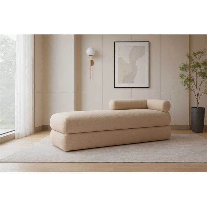 Meridian Furniture Kennedy Beige Faux Shearling Teddy Fabric Bench