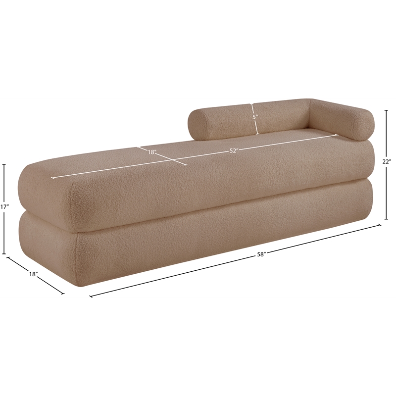 Meridian Furniture Kennedy Beige Faux Shearling Teddy Fabric Bench
