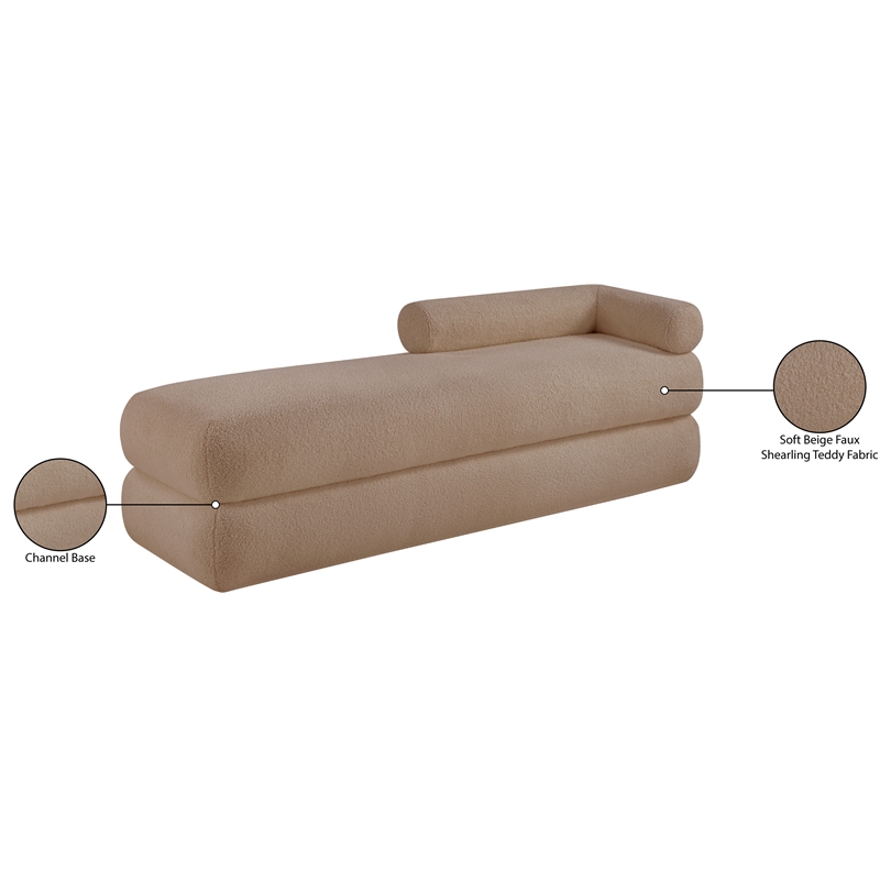 Meridian Furniture Kennedy Beige Faux Shearling Teddy Fabric Bench