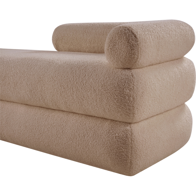 Meridian Furniture Kennedy Beige Faux Shearling Teddy Fabric Bench