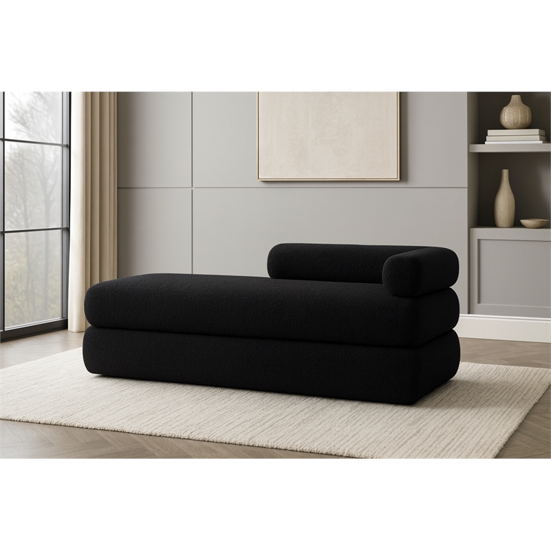 Meridian Furniture Kennedy Black Faux Shearling Teddy Fabric Bench