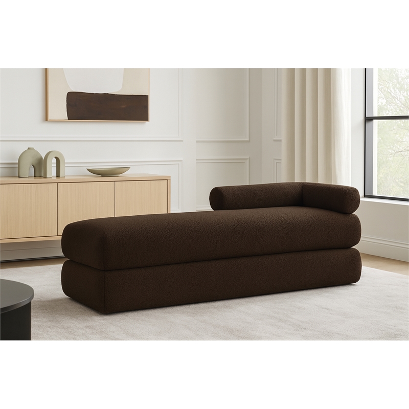 Meridian Furniture Kennedy Brown Faux Shearling Teddy Fabric Bench