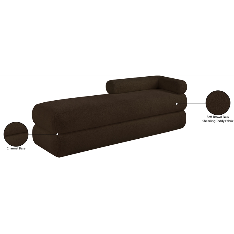 Meridian Furniture Kennedy Brown Faux Shearling Teddy Fabric Bench