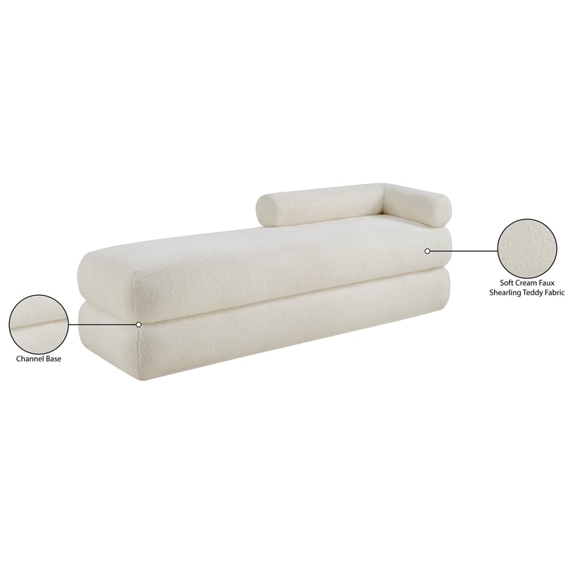 Meridian Furniture Kennedy Cream Faux Shearling Teddy Fabric Bench