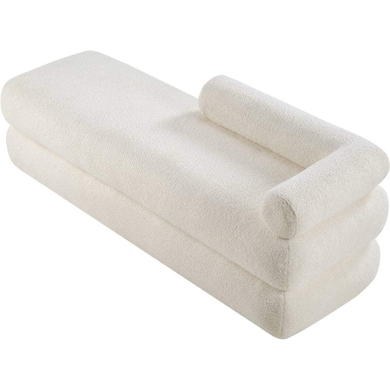 Meridian Furniture Kennedy Cream Faux Shearling Teddy Fabric Bench