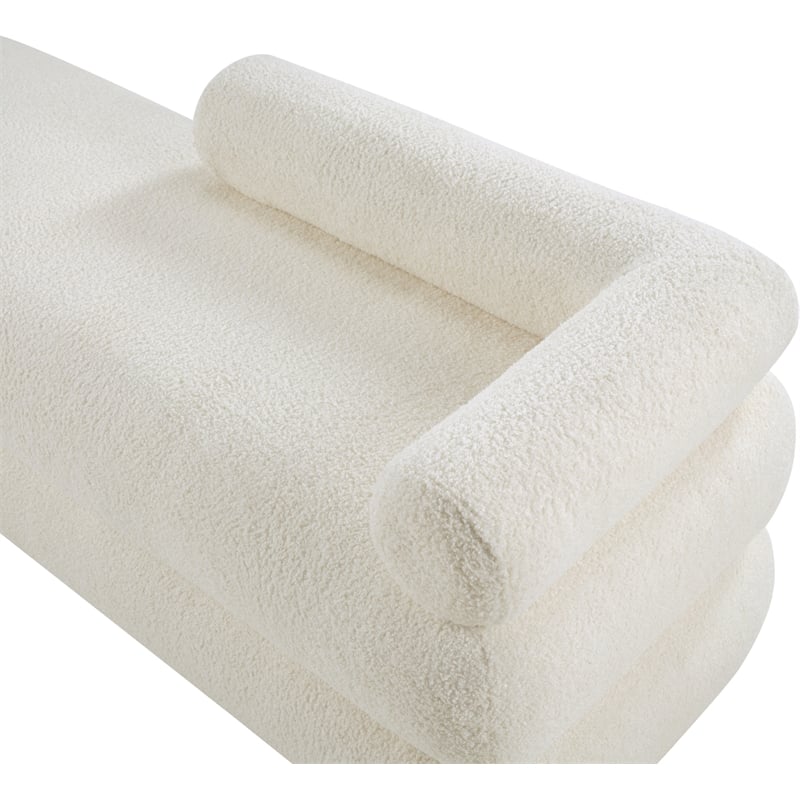 Meridian Furniture Kennedy Cream Faux Shearling Teddy Fabric Bench