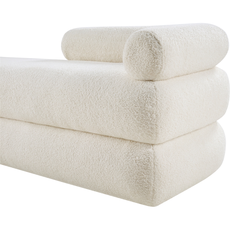 Meridian Furniture Kennedy Cream Faux Shearling Teddy Fabric Bench