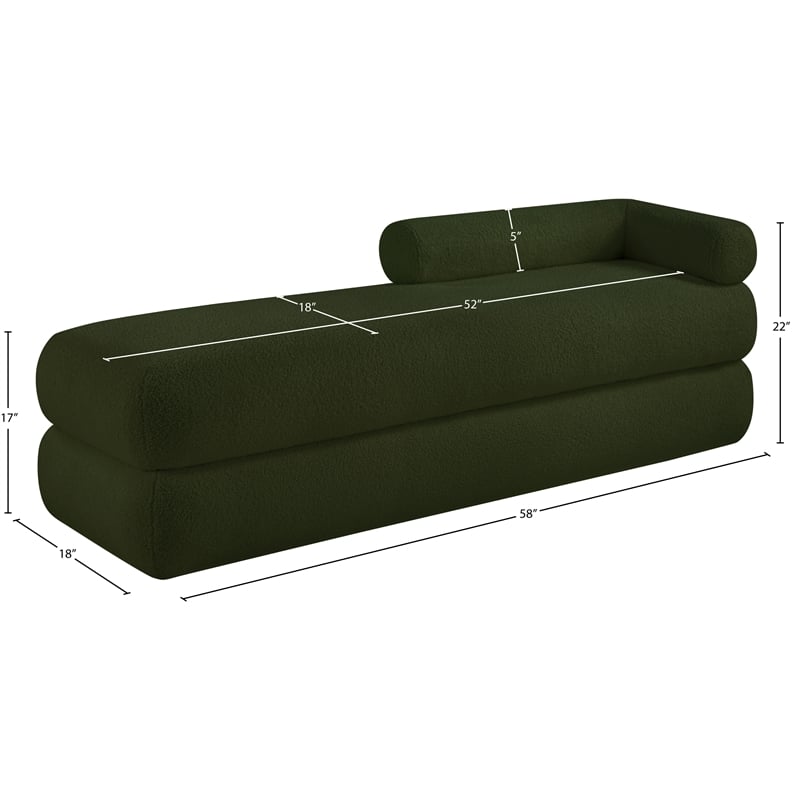 Meridian Furniture Kennedy Green Faux Shearling Teddy Fabric Bench