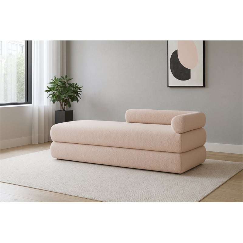 Meridian Furniture Kennedy Pink Faux Shearling Teddy Fabric Bench