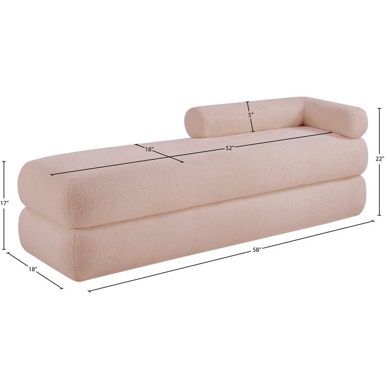 Meridian Furniture Kennedy Pink Faux Shearling Teddy Fabric Bench