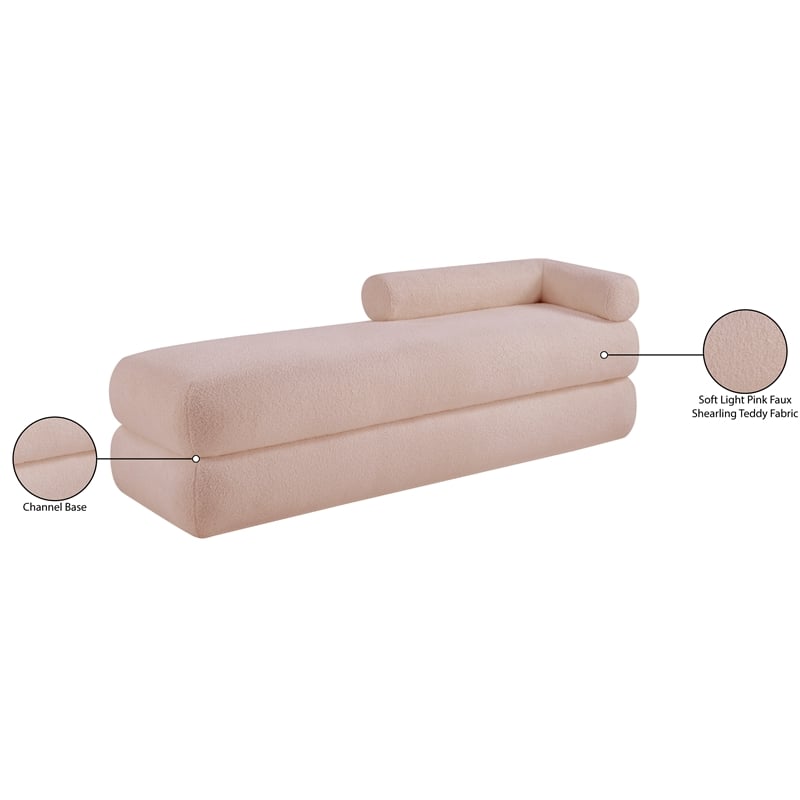Meridian Furniture Kennedy Pink Faux Shearling Teddy Fabric Bench