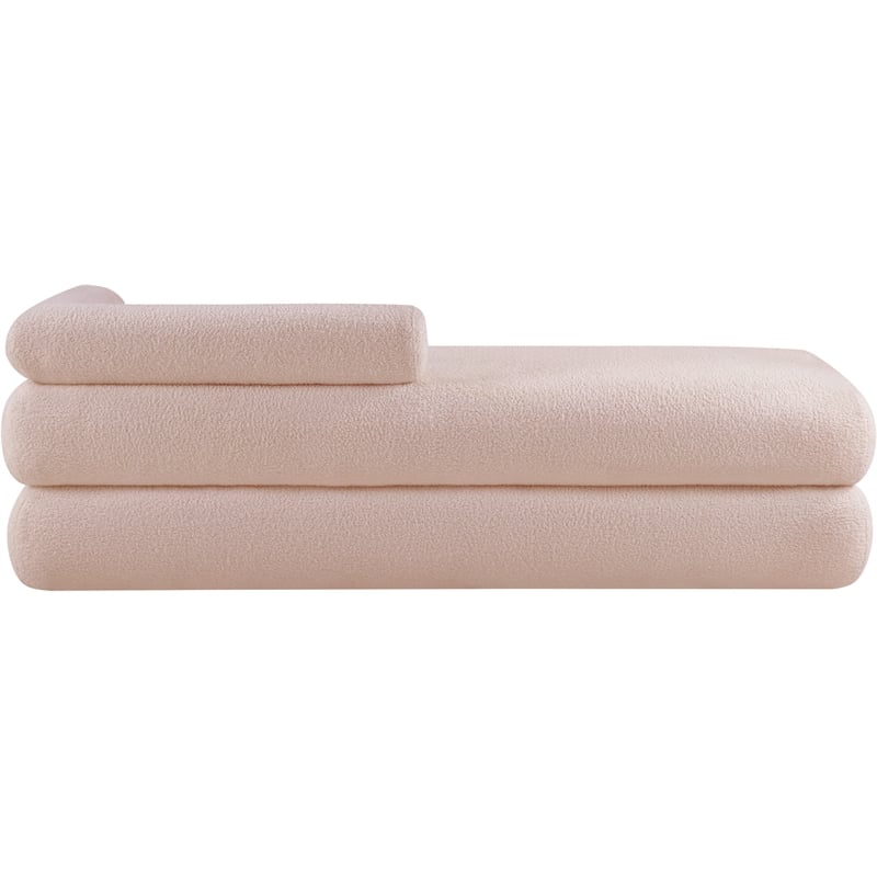 Meridian Furniture Kennedy Pink Faux Shearling Teddy Fabric Bench