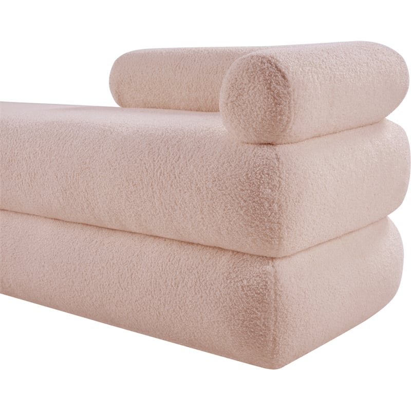 Meridian Furniture Kennedy Pink Faux Shearling Teddy Fabric Bench