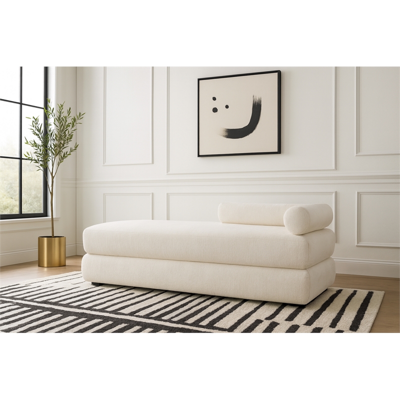 Meridian Furniture Kennedy Cream Chenille Fabric Bench