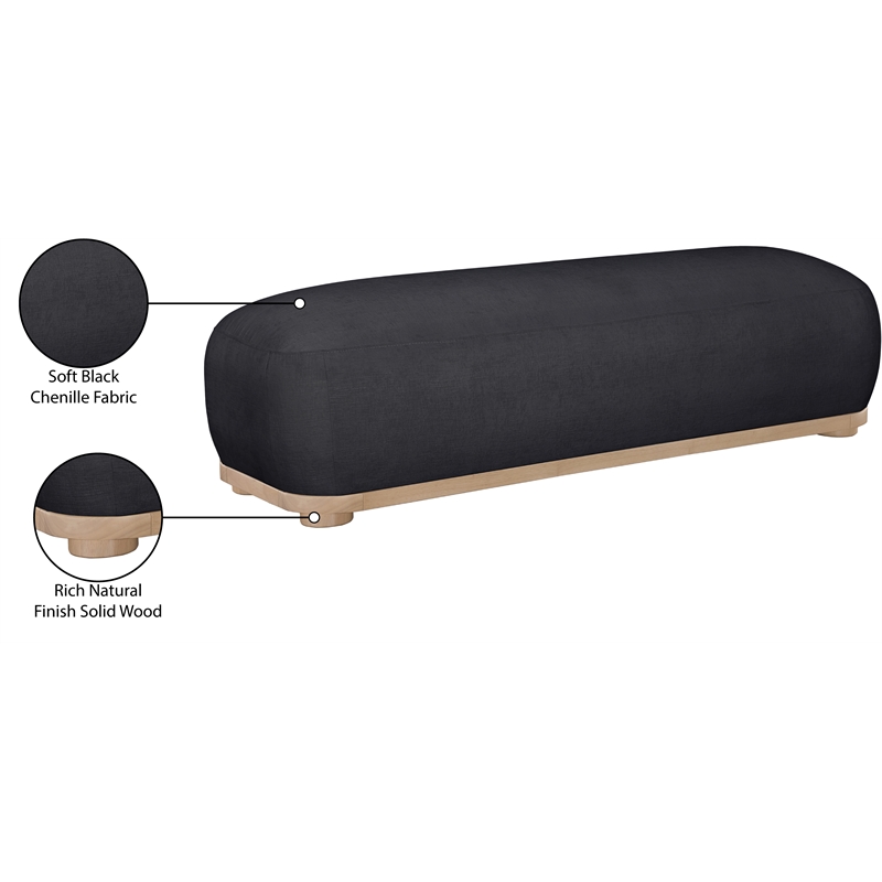 Meridian Furniture Calum Black Chenille Fabric Bench