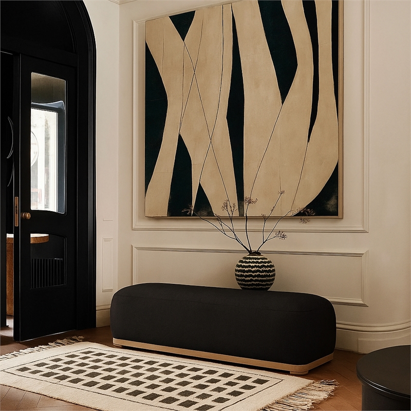 Meridian Furniture Calum Black Chenille Fabric Bench