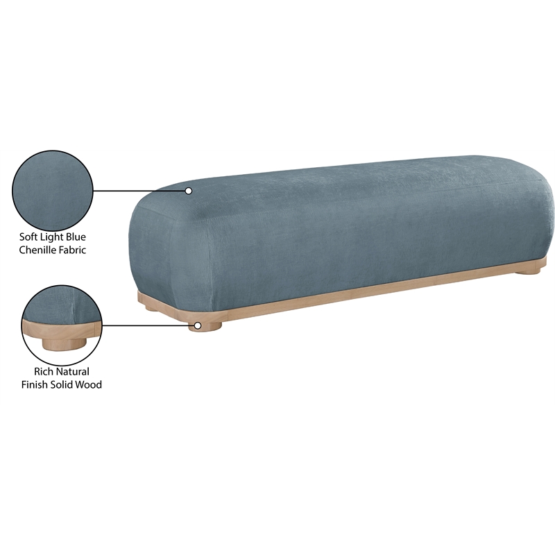 Meridian Furniture Calum Light Blue Chenille Fabric Bench