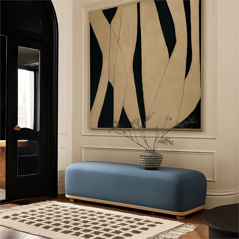 Meridian Furniture Calum Light Blue Chenille Fabric Bench