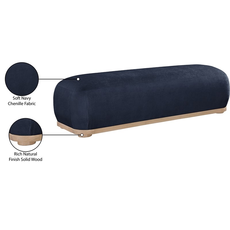 Meridian Furniture Calum Navy Chenille Fabric Bench