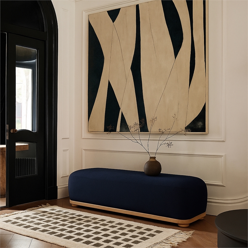 Meridian Furniture Calum Navy Chenille Fabric Bench