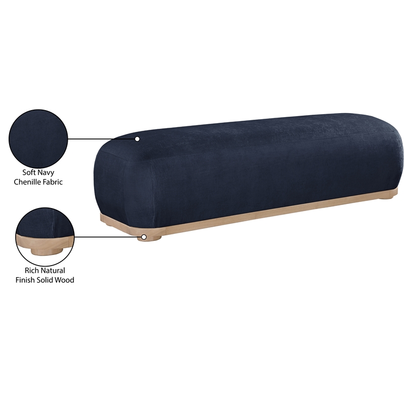 Meridian Furniture Calum Navy Chenille Fabric Bench