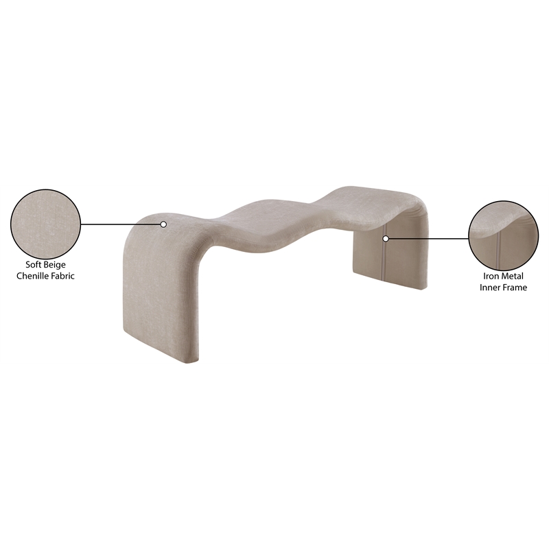 Meridian Furniture Willow Beige Chenille Fabric Bench