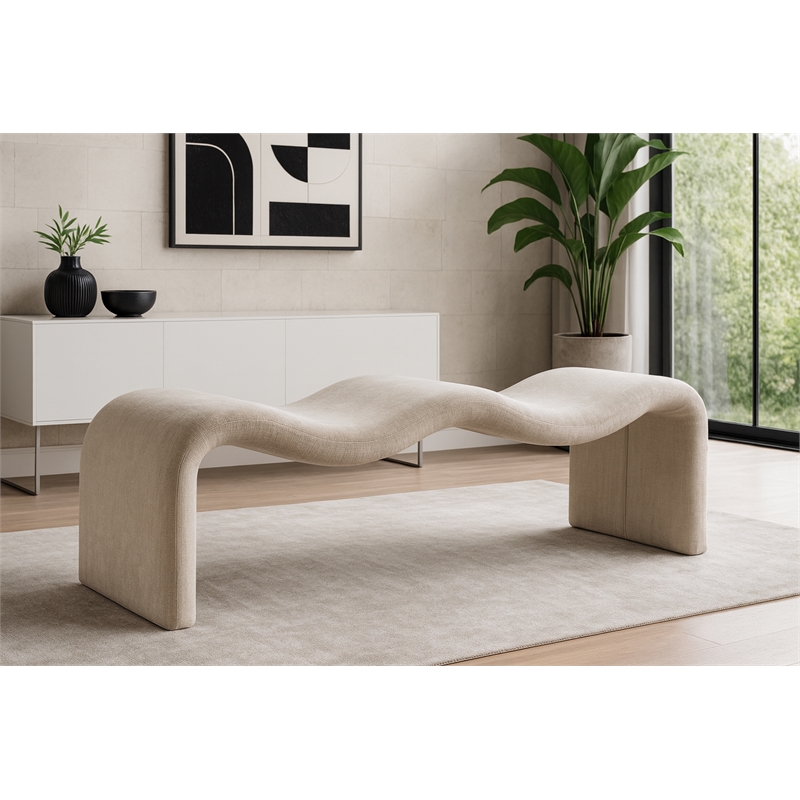 Meridian Furniture Willow Beige Chenille Fabric Bench