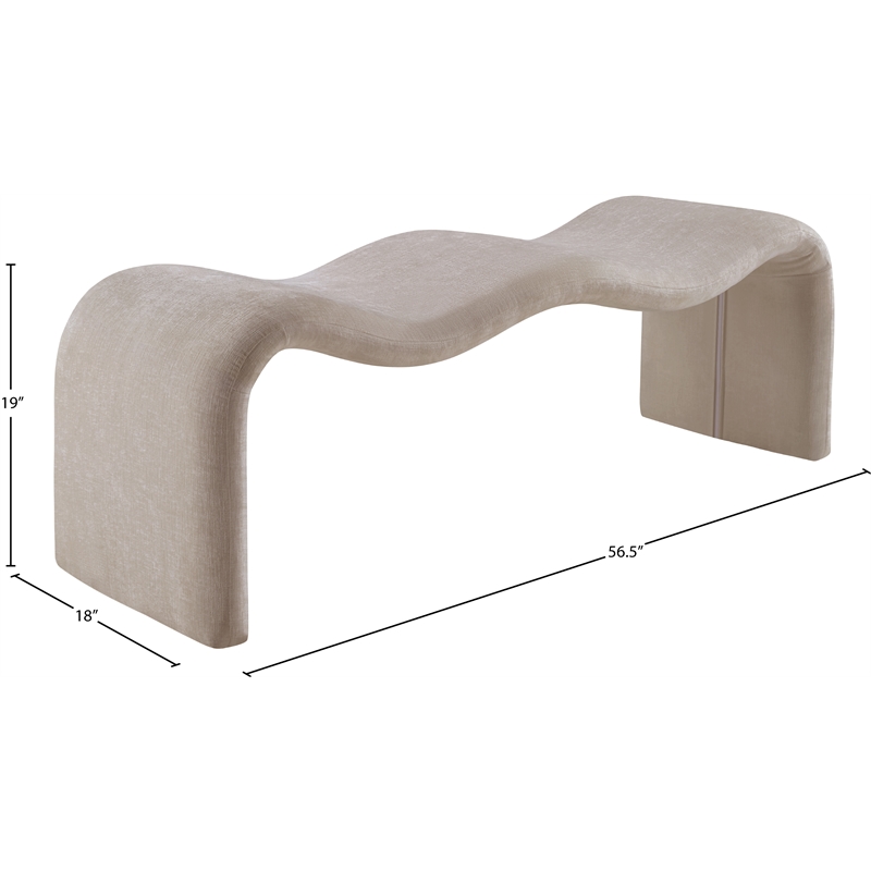 Meridian Furniture Willow Beige Chenille Fabric Bench