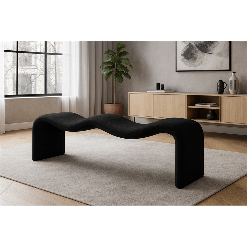 Meridian Furniture Willow Black Chenille Fabric Bench