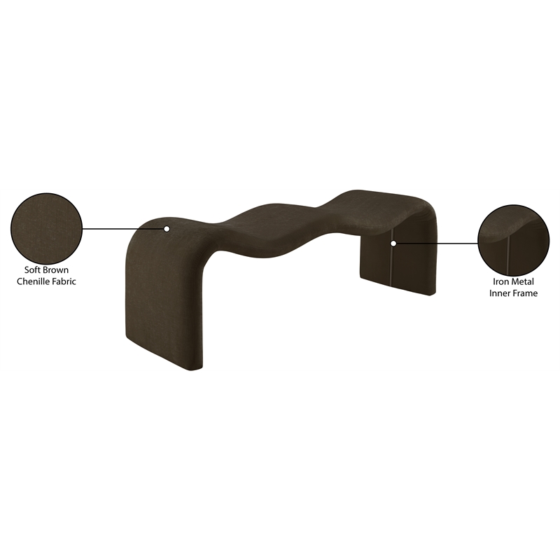 Meridian Furniture Willow Brown Chenille Fabric Bench