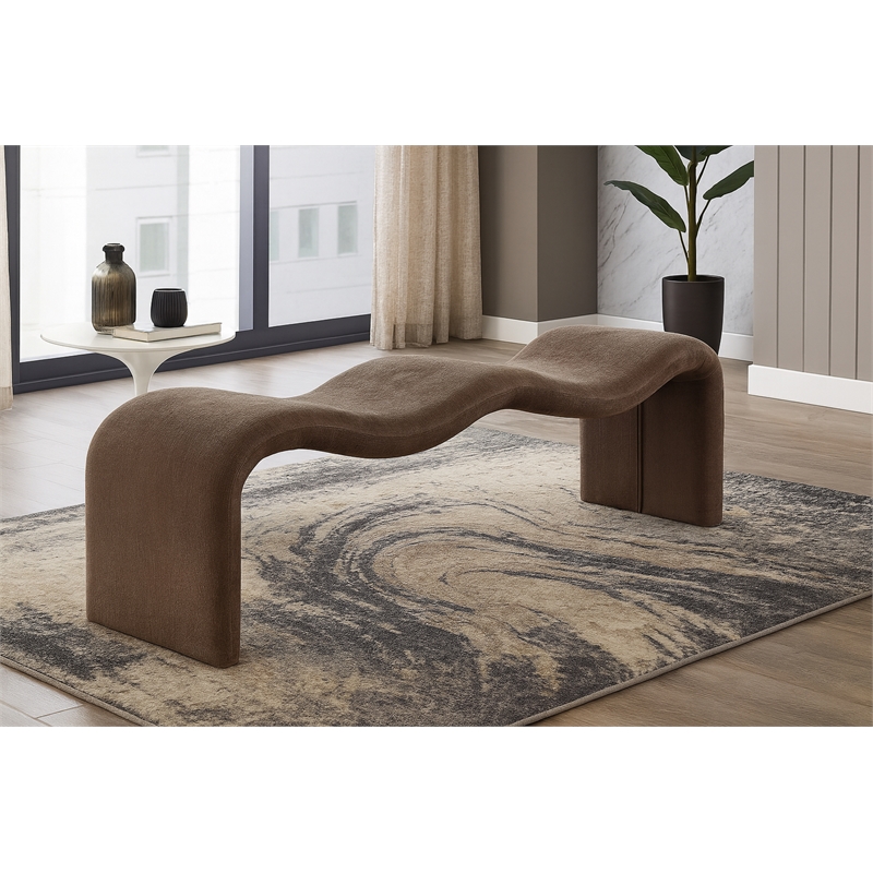 Meridian Furniture Willow Brown Chenille Fabric Bench