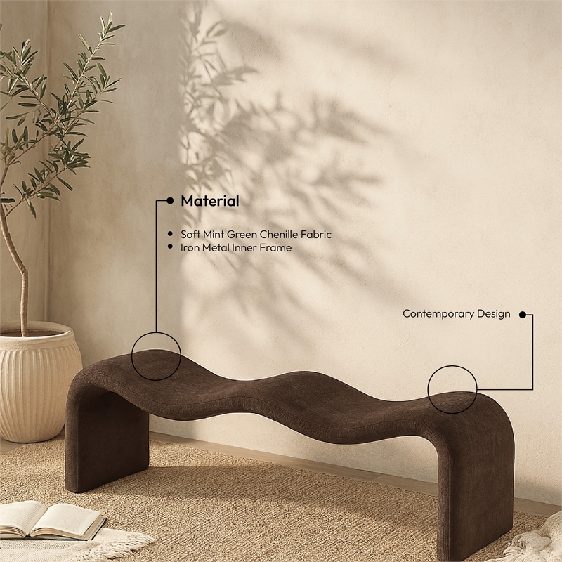 Meridian Furniture Willow Brown Chenille Fabric Bench