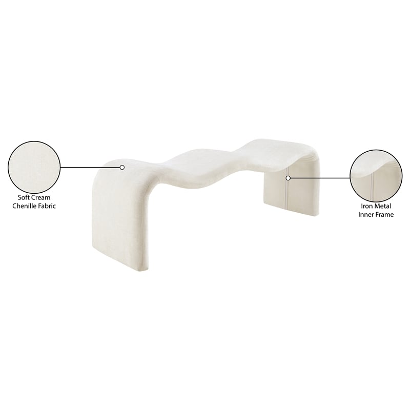 Meridian Furniture Willow Cream Chenille Fabric Bench