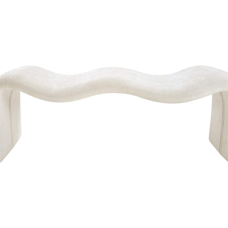 Meridian Furniture Willow Cream Chenille Fabric Bench
