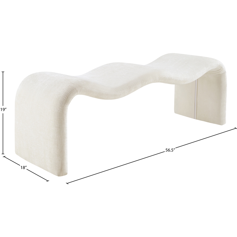 Meridian Furniture Willow Cream Chenille Fabric Bench