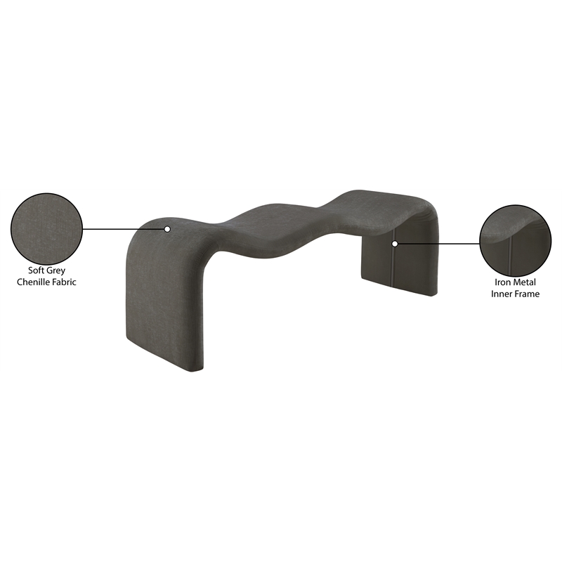 Meridian Furniture Willow Grey Chenille Fabric Bench