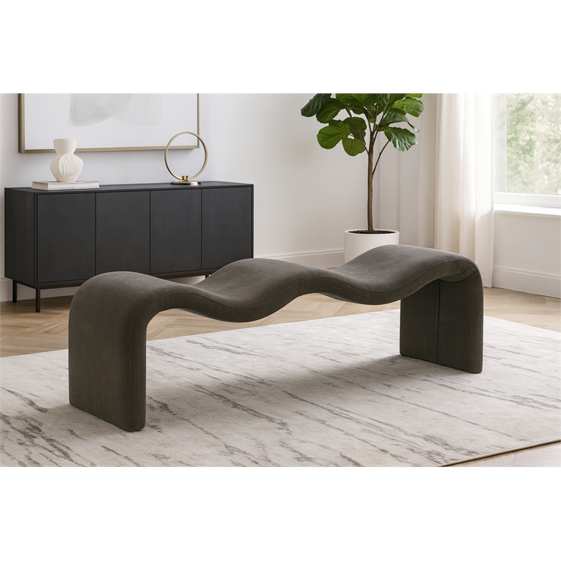 Meridian Furniture Willow Grey Chenille Fabric Bench