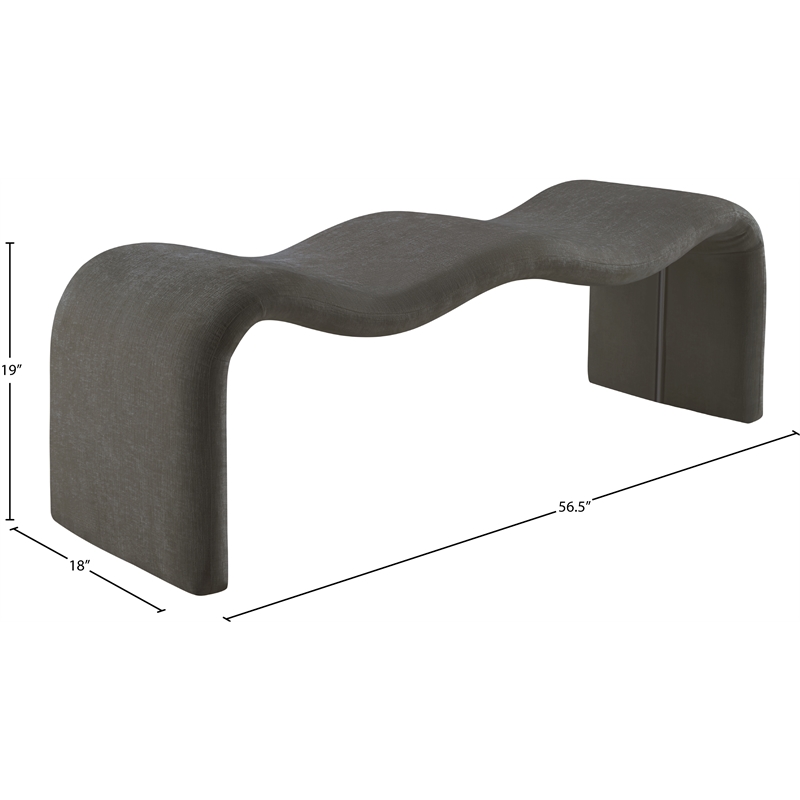Meridian Furniture Willow Grey Chenille Fabric Bench