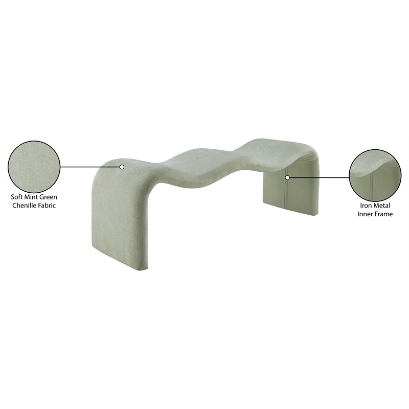 Meridian Furniture Willow Mint Chenille Fabric Bench