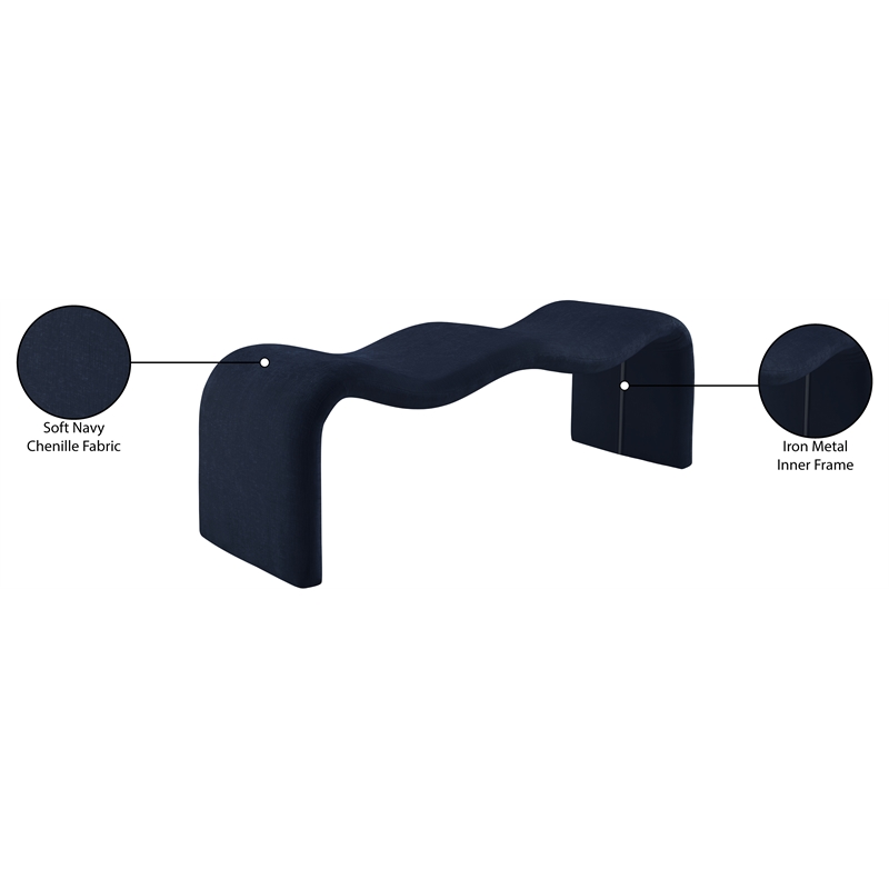 Meridian Furniture Willow Navy Chenille Fabric Bench