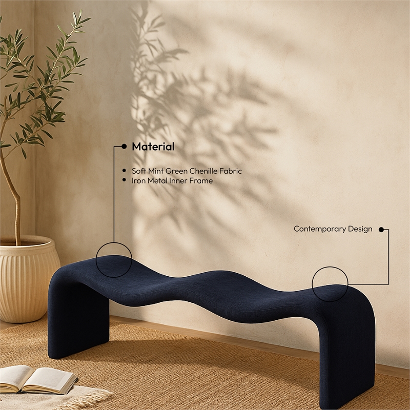 Meridian Furniture Willow Navy Chenille Fabric Bench