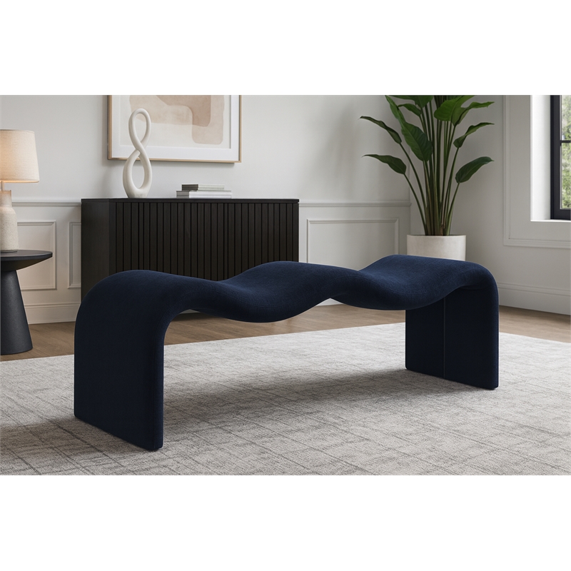 Meridian Furniture Willow Navy Chenille Fabric Bench