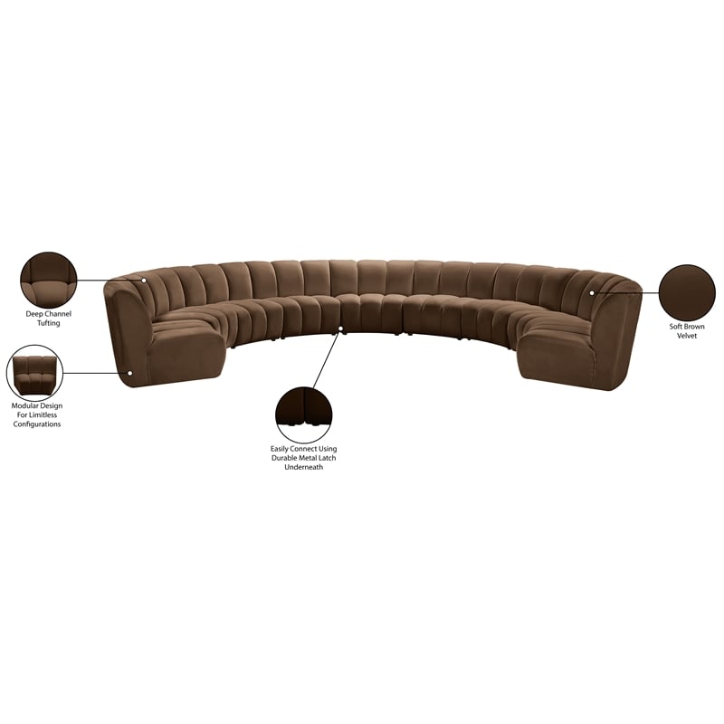 Meridian Furniture Infinity Brown Velvet 9pc. Modular Sectional
