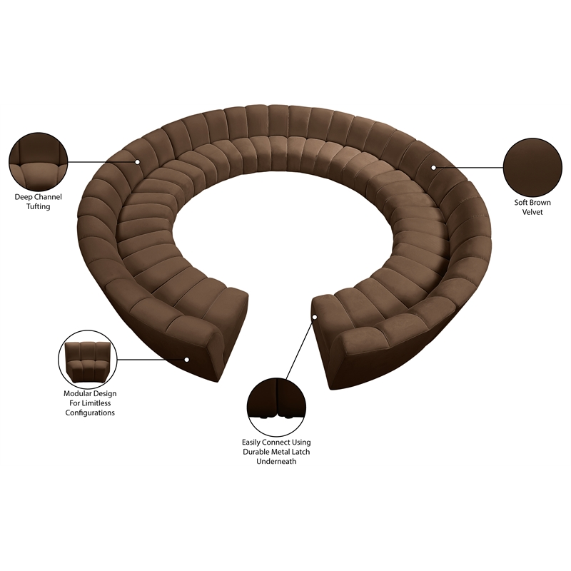 Meridian Furniture Infinity Brown Velvet 12pc. Modular Sectional
