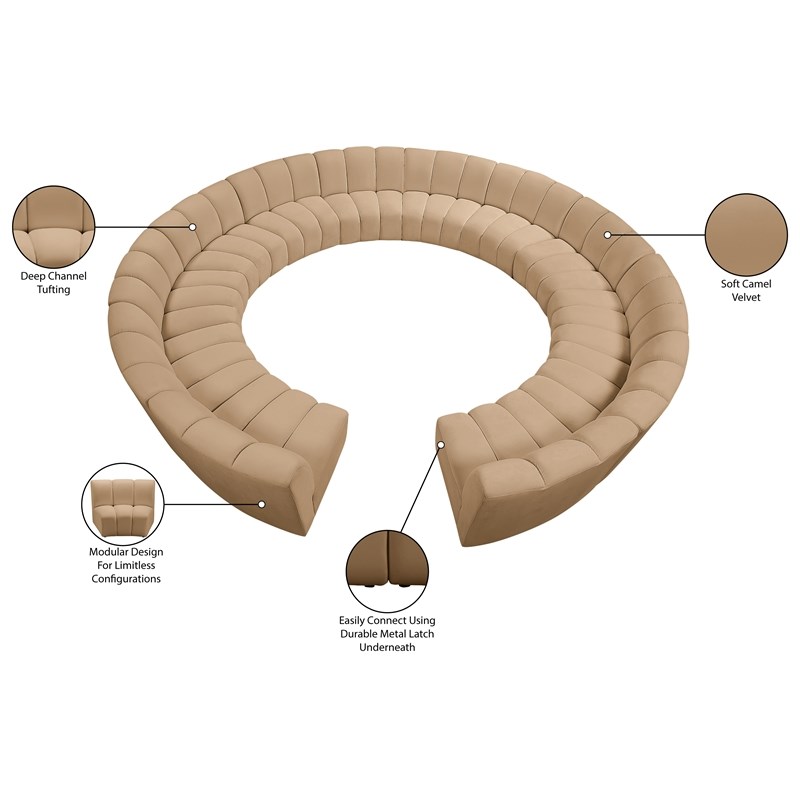 Meridian Furniture Infinity Camel Velvet 12pc. Modular Sectional