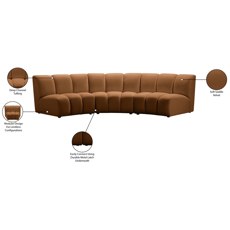 Meridian Furniture Infinity Saddle Velvet 3pc. Modular Sectional
