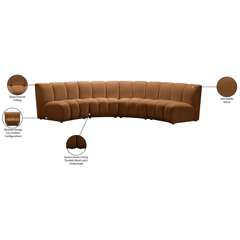 Meridian Furniture Infinity Saddle Velvet 4pc. Modular Sectional