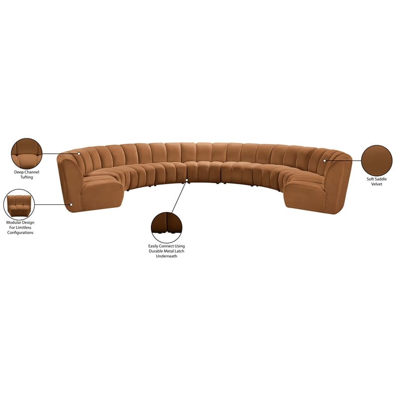 Meridian Furniture Infinity Saddle Velvet 9pc. Modular Sectional