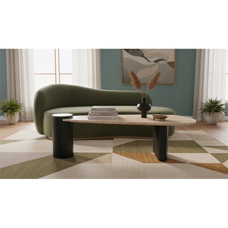 Meridian Furniture Taverna Natural Travertine / Oak Wood / Plywood Coffee Table