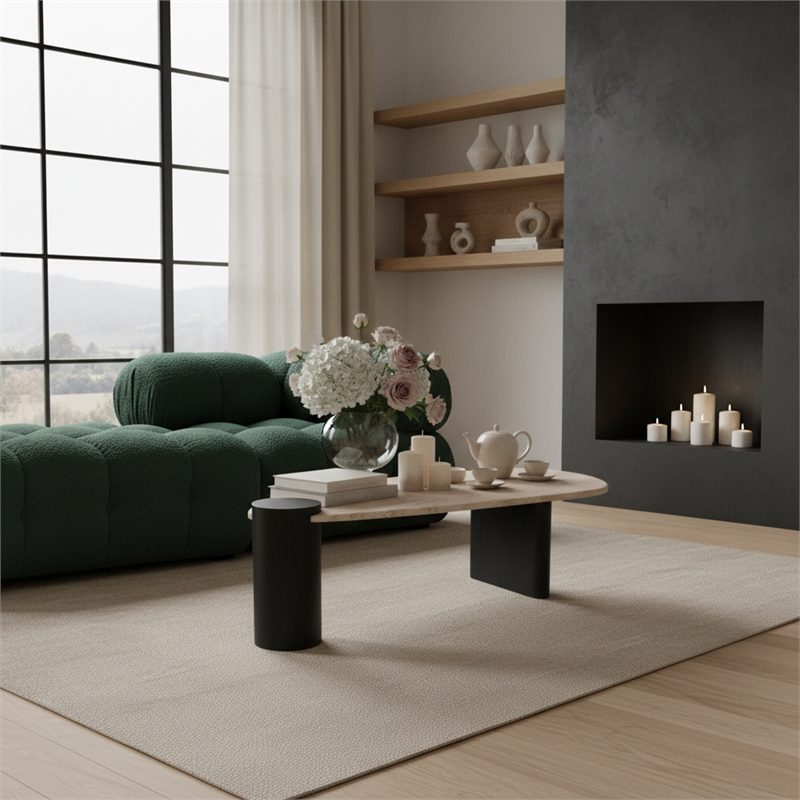 Meridian Furniture Taverna Natural Travertine / Oak Wood / Plywood Coffee Table